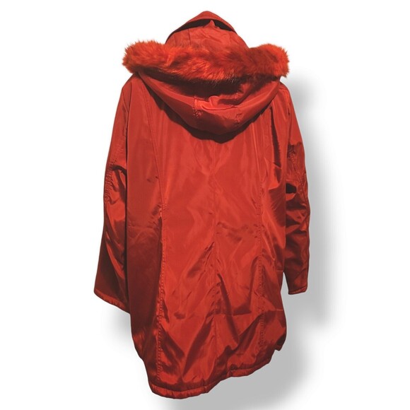 Dennis Basso Red Faux Fur Hood Button Down Zip Up Coat Jacket Women's Size XL - Picture 8 of 8
